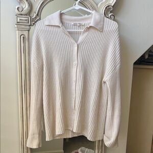 Reformation Beige Ribbed Knit Cardigan